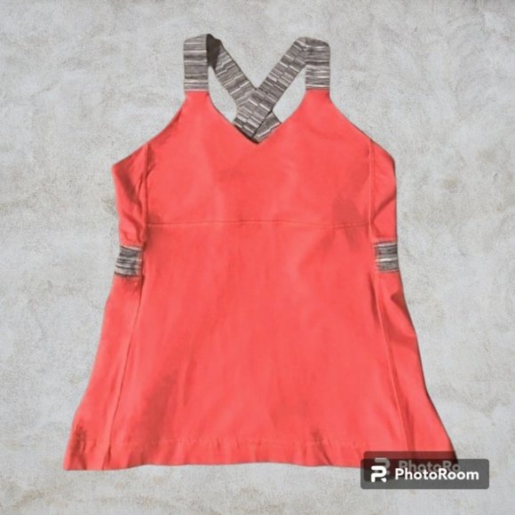 Cute Lululemon Coral Orange Push Your Limits Tank with Grey Stripe Straps - Picture 1 of 6
